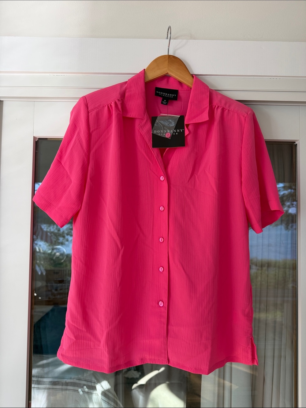 Donna Karan Bright Pink Short Sleeve Button Down Shirt